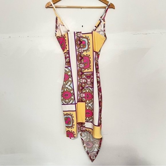 💫 VENUS | Asymmetrical Color Block Cinched Draped  Faux Wrap Mini Dress - Picture 7 of 7